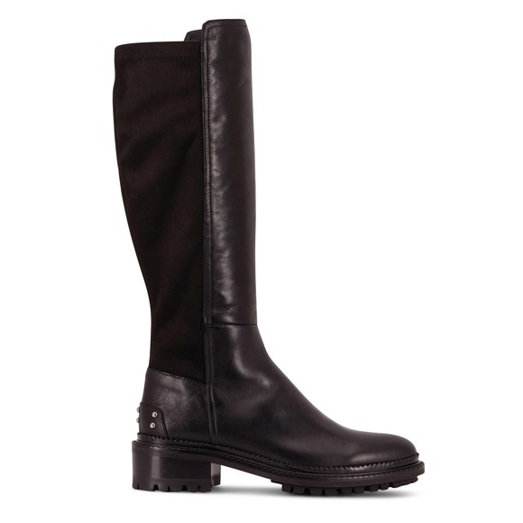 Aquatalia Omara Boots Black Leather Knee Calf Stretch Studded Lug Sz 6.5